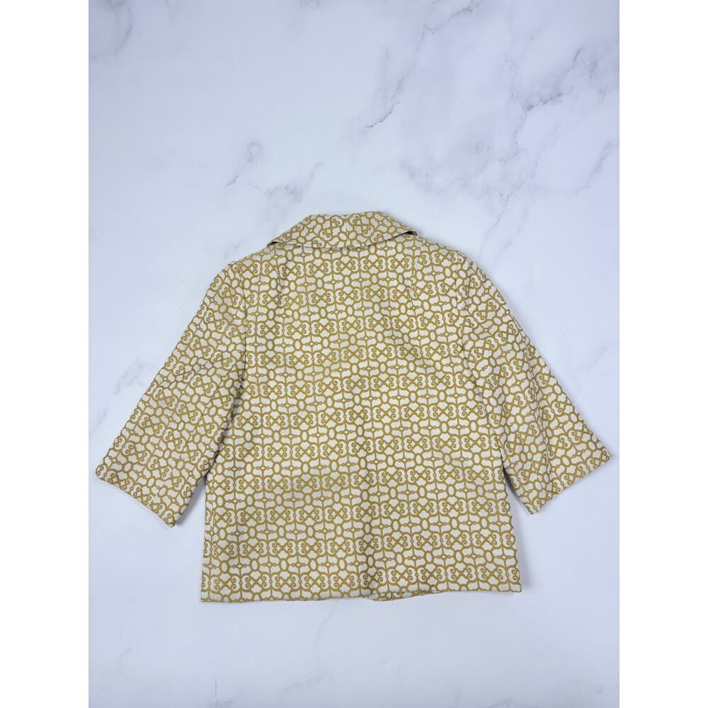 Milly Geometric Print Blazer Gold Rope Button Silk Lined Elbow Sleeve Jacket 2 - Picture 9 of 14